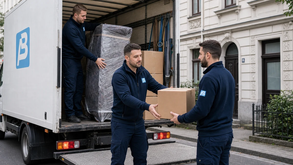 Eingespieltes Team von Anker Umzüge belädt den Umzugswagen in Berlin